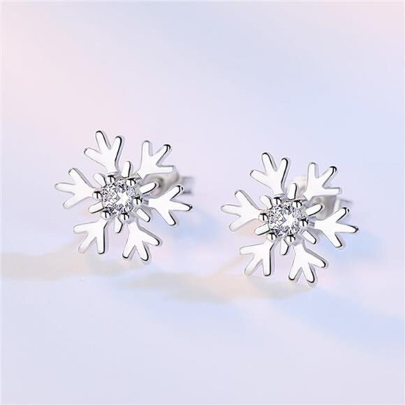 ✨ Sterling Silver Snowflake Earrings | 925 CZ Studs | Hypoallergenic - Picture 5 of 5